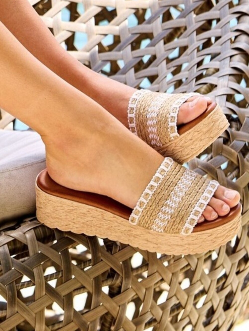 Cordani Beige Woven Platform Slide